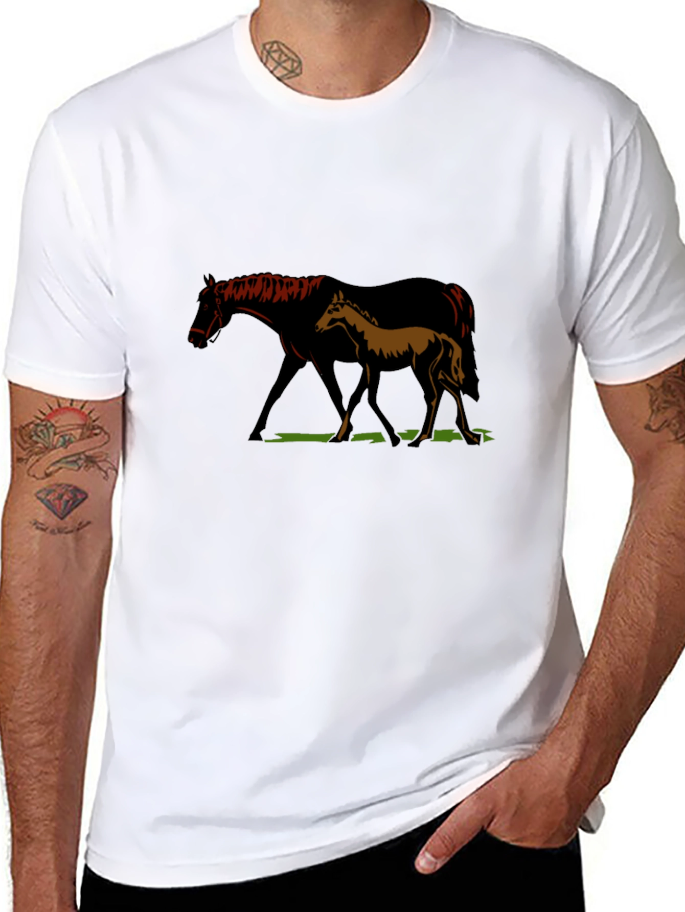 Camiseta Negra con Diseño de Yegua y Potro