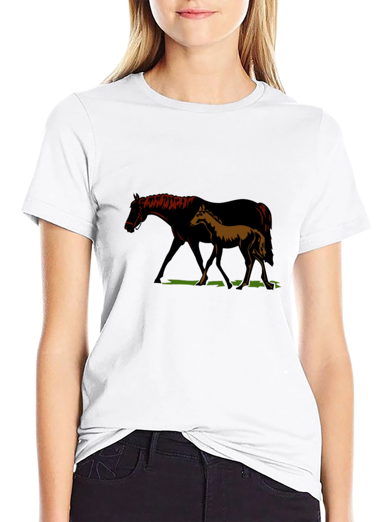 Camiseta Negra con Diseño de Yegua y Potro