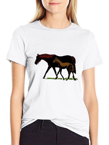 Camiseta Negra con Diseño de Yegua y Potro