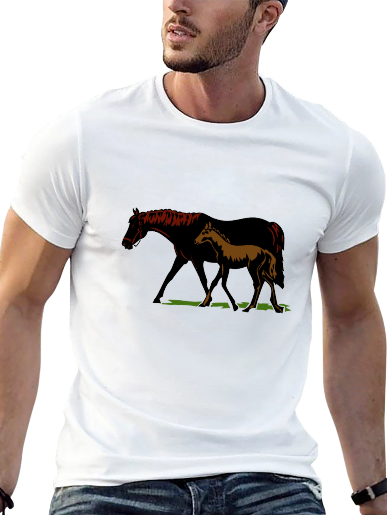 Camiseta Negra con Diseño de Yegua y Potro