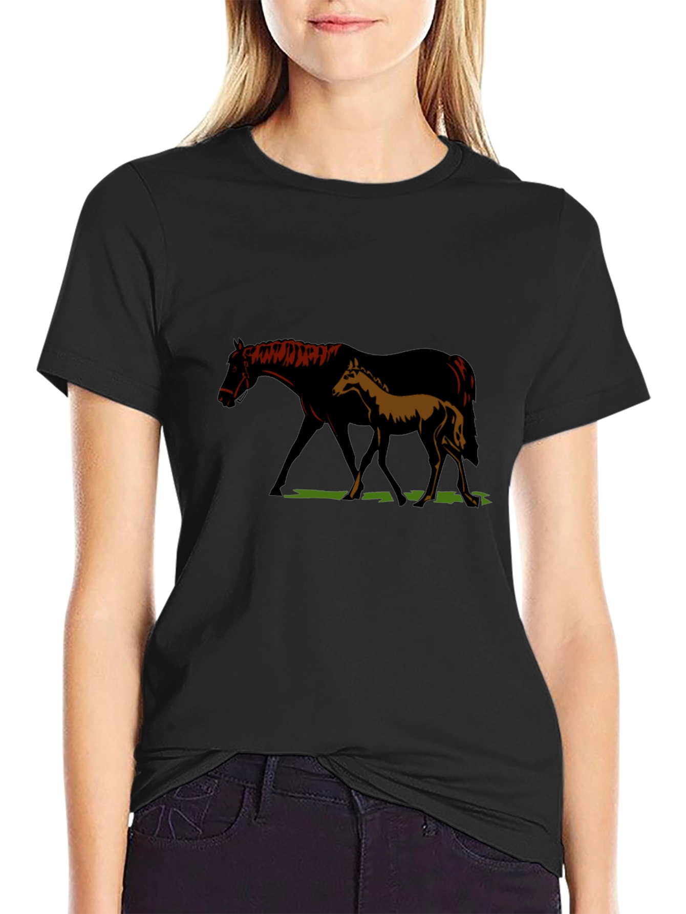 Camiseta Negra con Diseño de Yegua y Potro