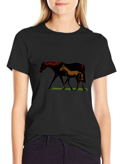 Camiseta Negra con Diseño de Yegua y Potro