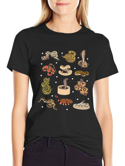 Camiseta Negra con Diseño de Serpientes Adorables