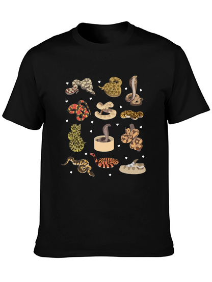 Camiseta Negra con Diseño de Serpientes Adorables