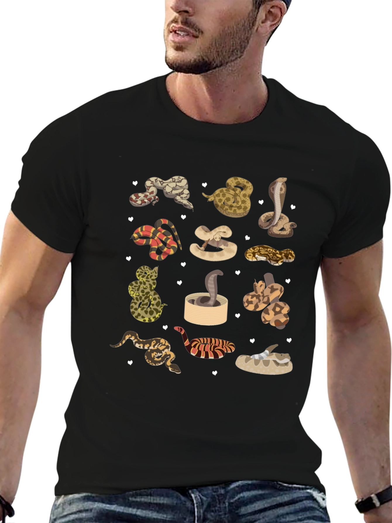 Camiseta Negra con Diseño de Serpientes Adorables