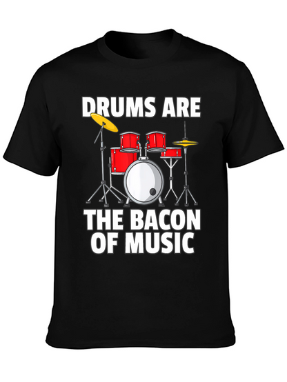 Camiseta Negra Drums Are The Bacon Of Music