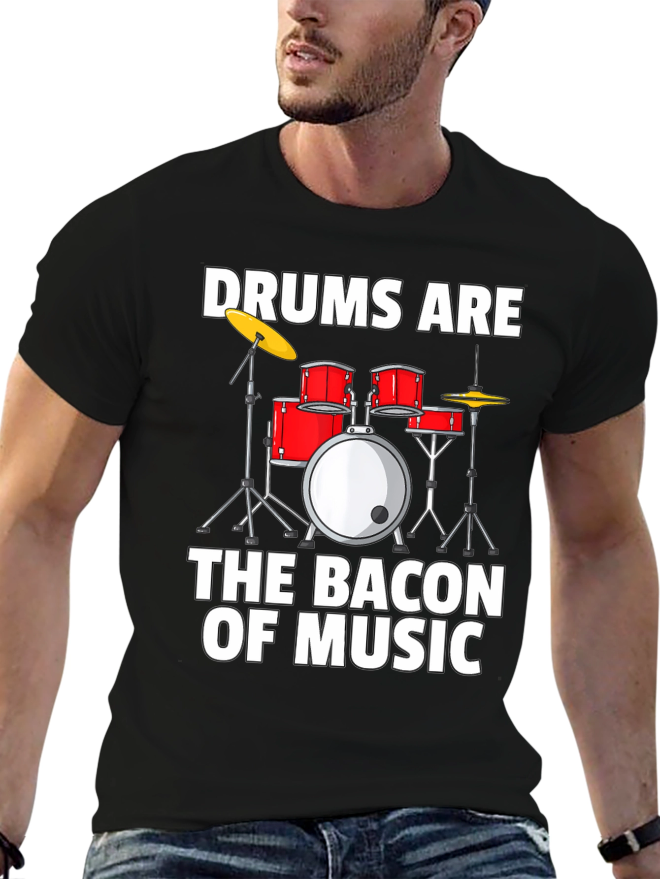 Camiseta Negra Drums Are The Bacon Of Music