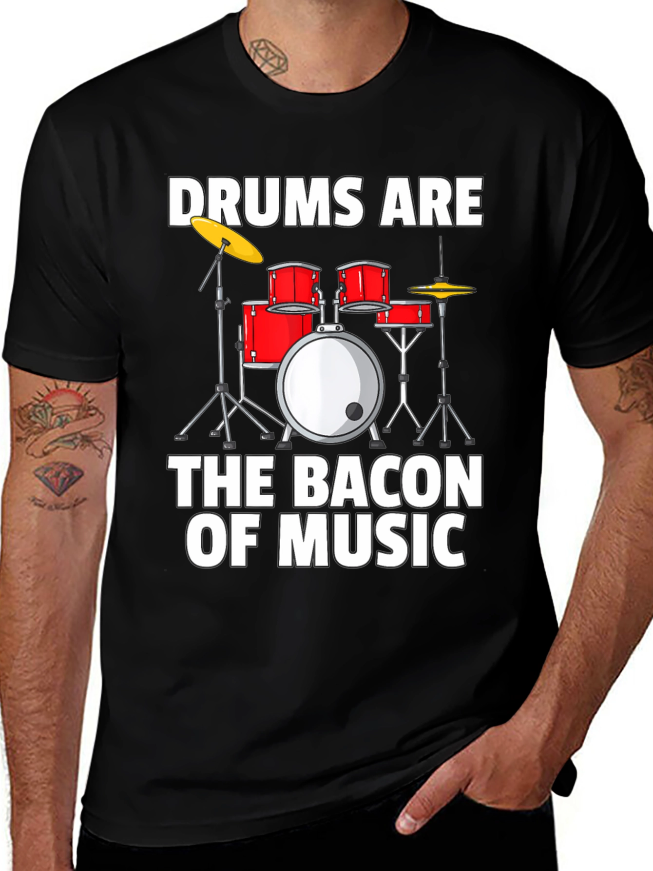 Camiseta Negra Drums Are The Bacon Of Music