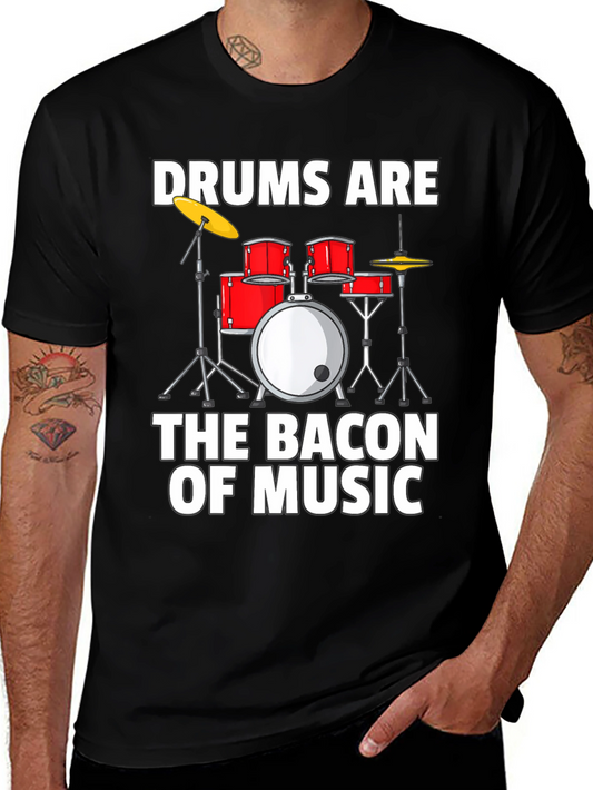 Camiseta Negra Drums Are The Bacon Of Music