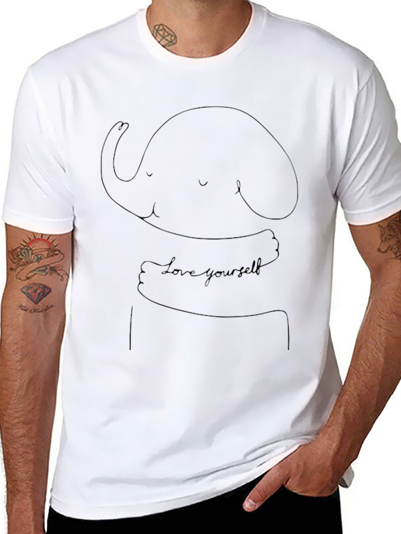 Camiseta Negra Unisex - Diseño Elefante Abrazándose