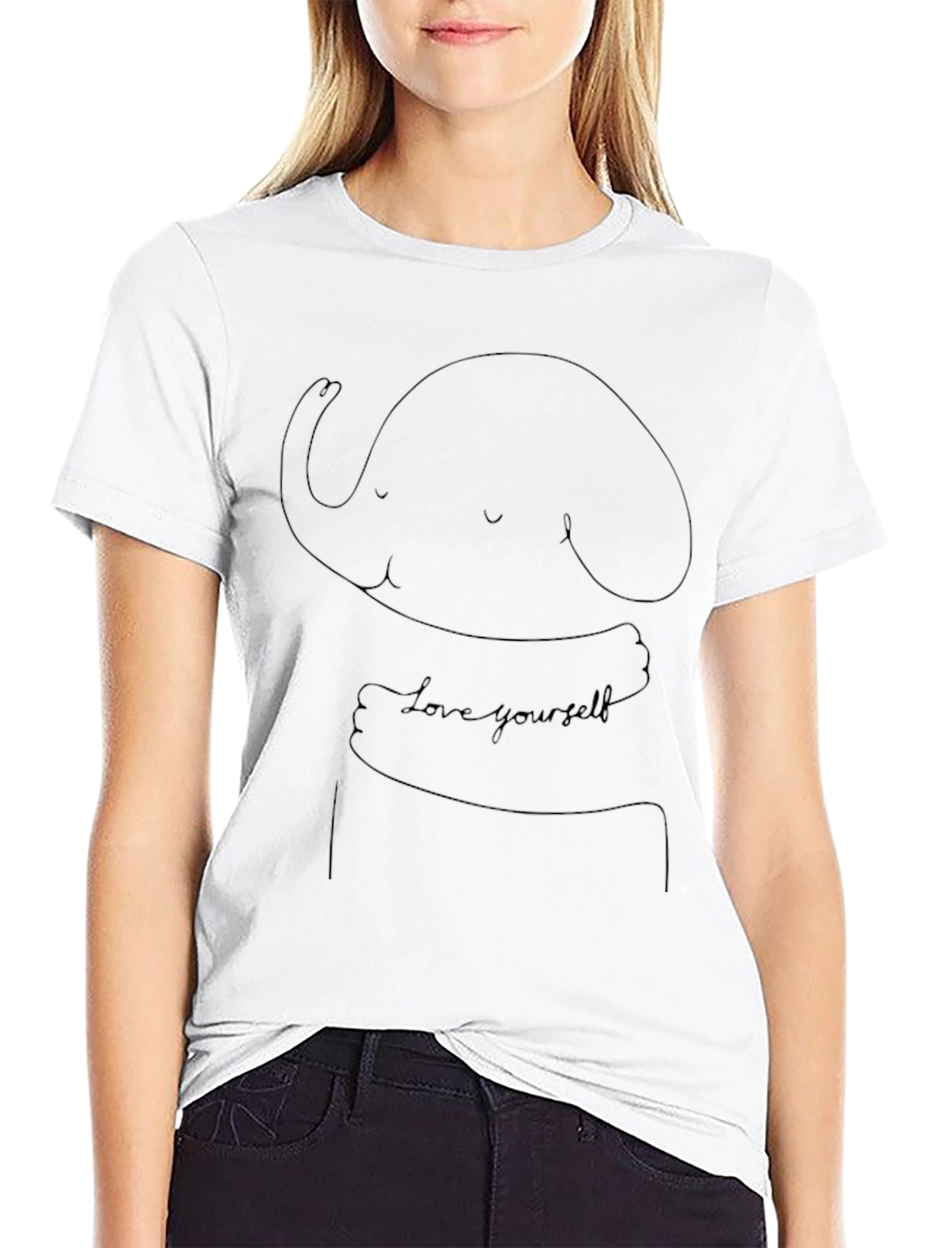 Camiseta Negra Unisex - Diseño Elefante Abrazándose