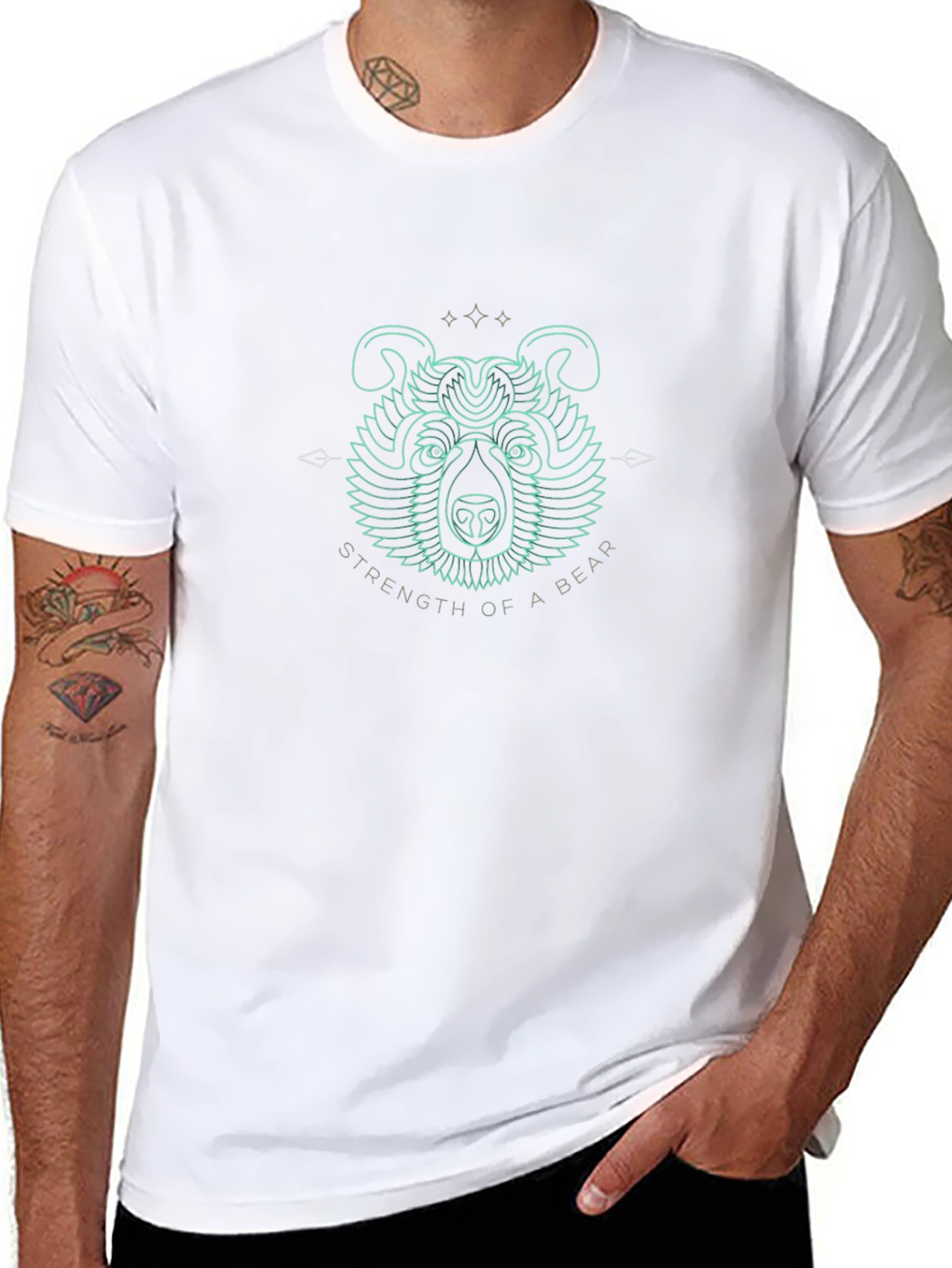 Camiseta Negra con Diseño de Oso Fuerza de Oso