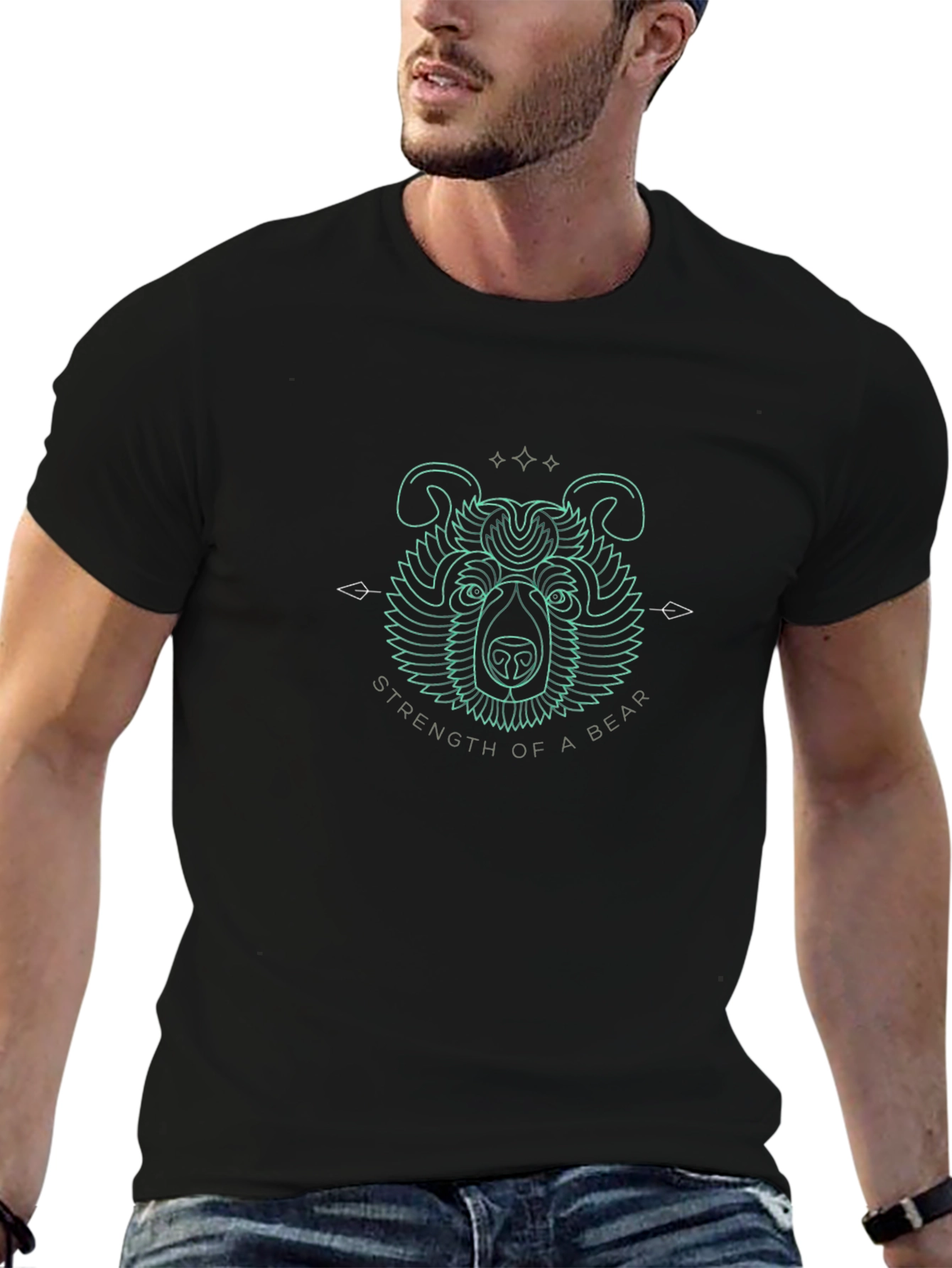 Camiseta Negra con Diseño de Oso Fuerza de Oso