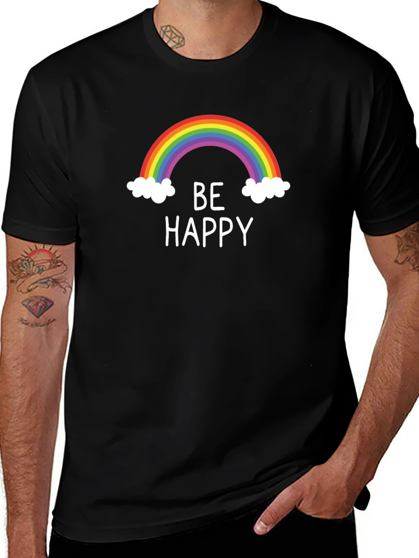 Camiseta Negra Be Happy Arcoíris