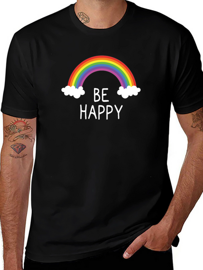 Camiseta Negra Be Happy Arcoíris