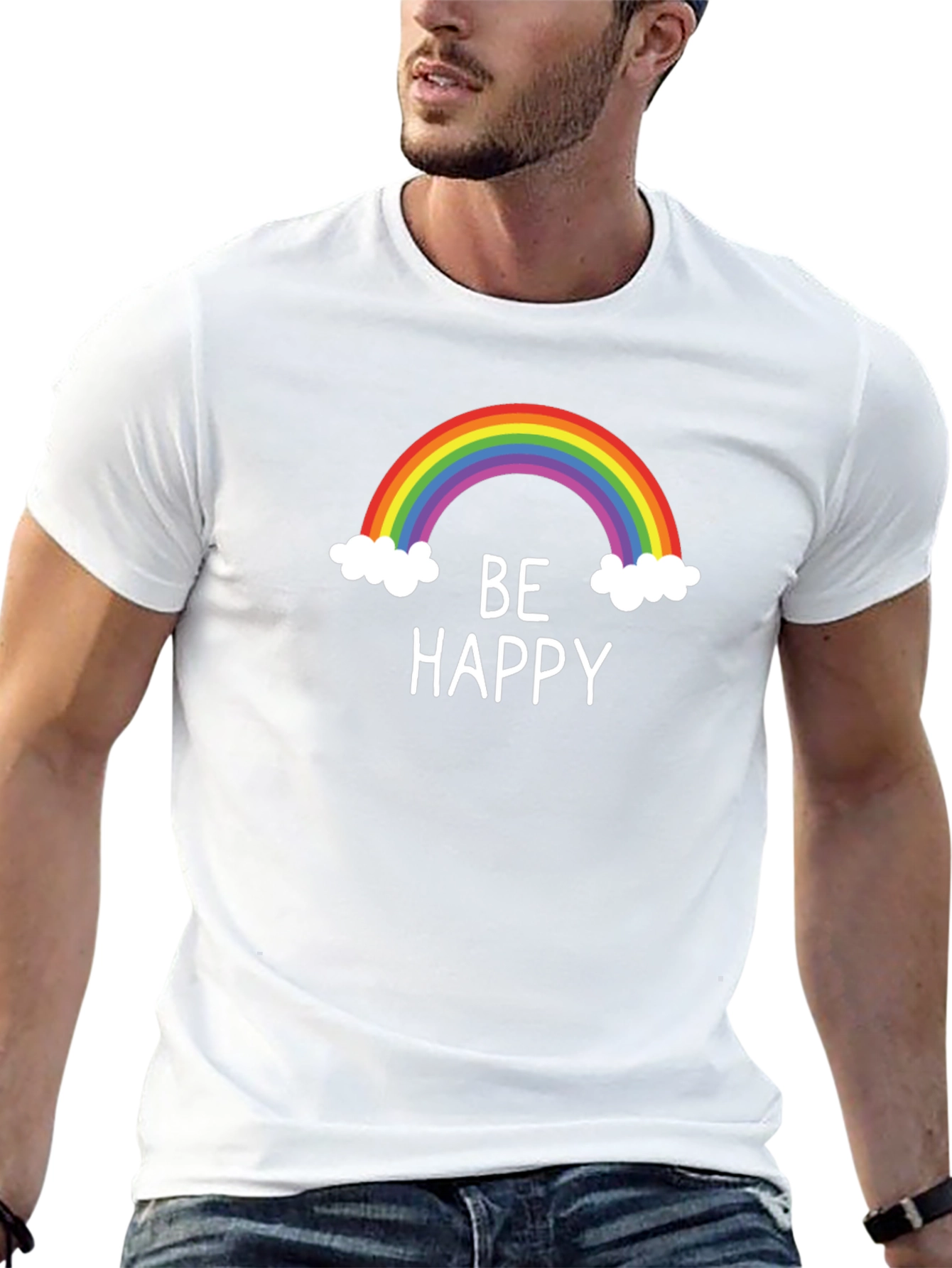 Camiseta Negra Be Happy Arcoíris