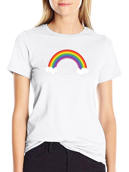 Camiseta Negra Be Happy Arcoíris