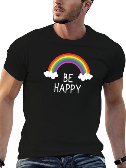Camiseta Negra Be Happy Arcoíris