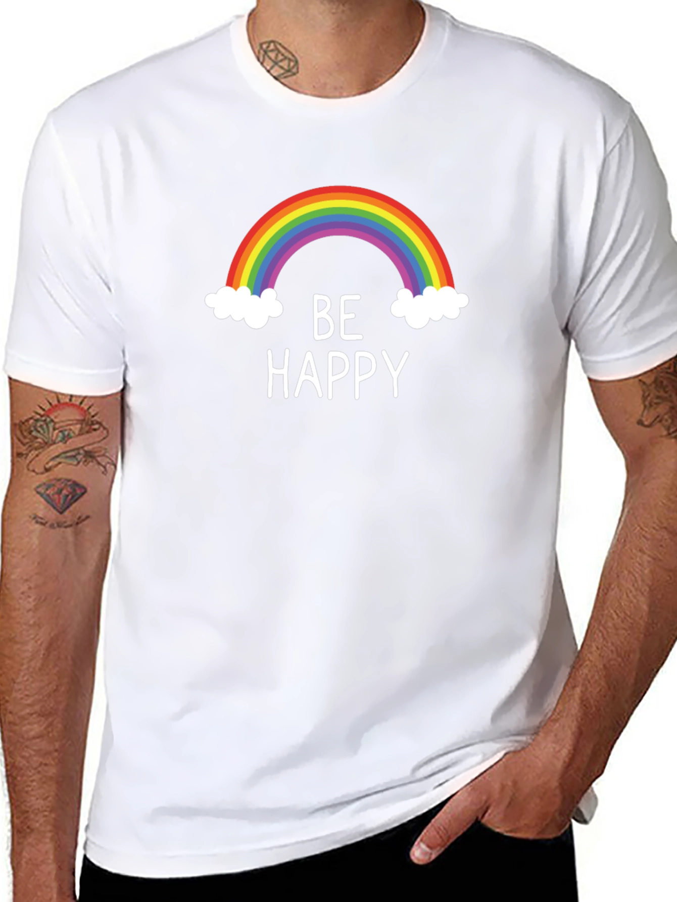 Camiseta Negra Be Happy Arcoíris