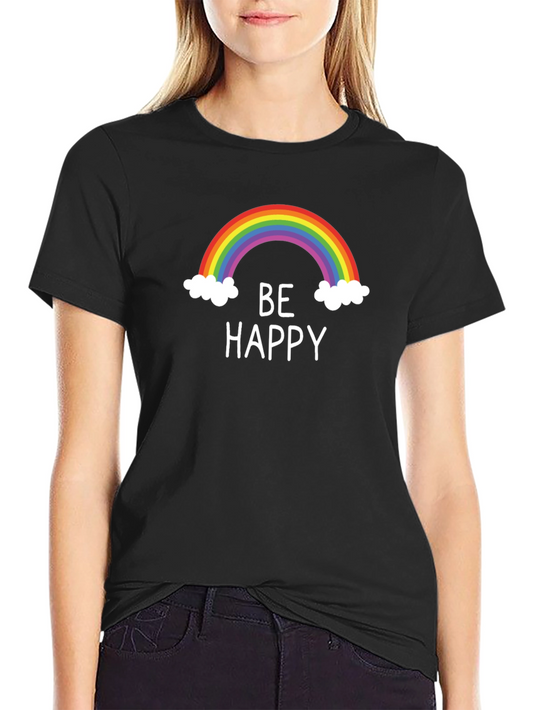 Camiseta Negra Be Happy Arcoíris