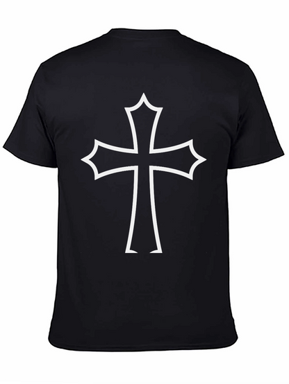 Camiseta Negra con Cruz Blanca Estilizada
