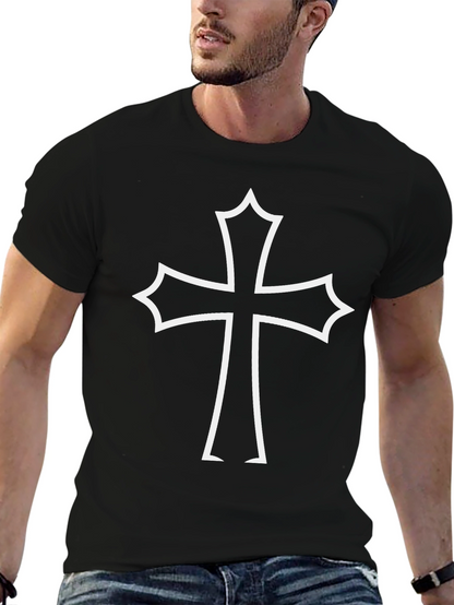 Camiseta Negra con Cruz Blanca Estilizada