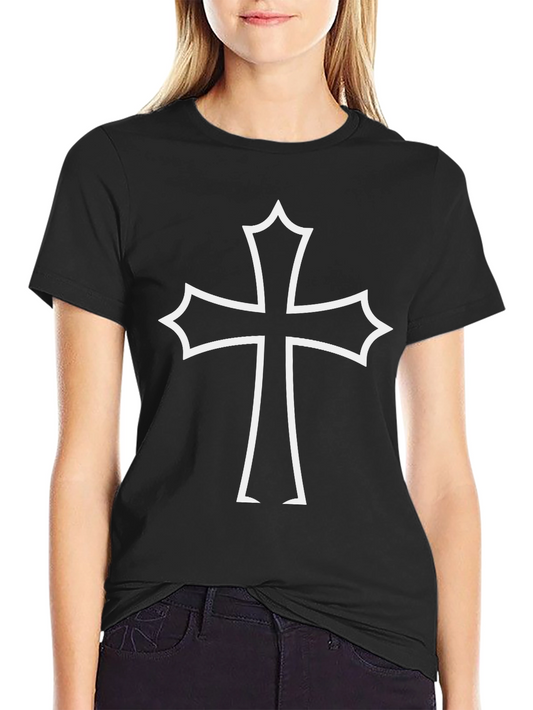 Camiseta Negra con Cruz Blanca Estilizada