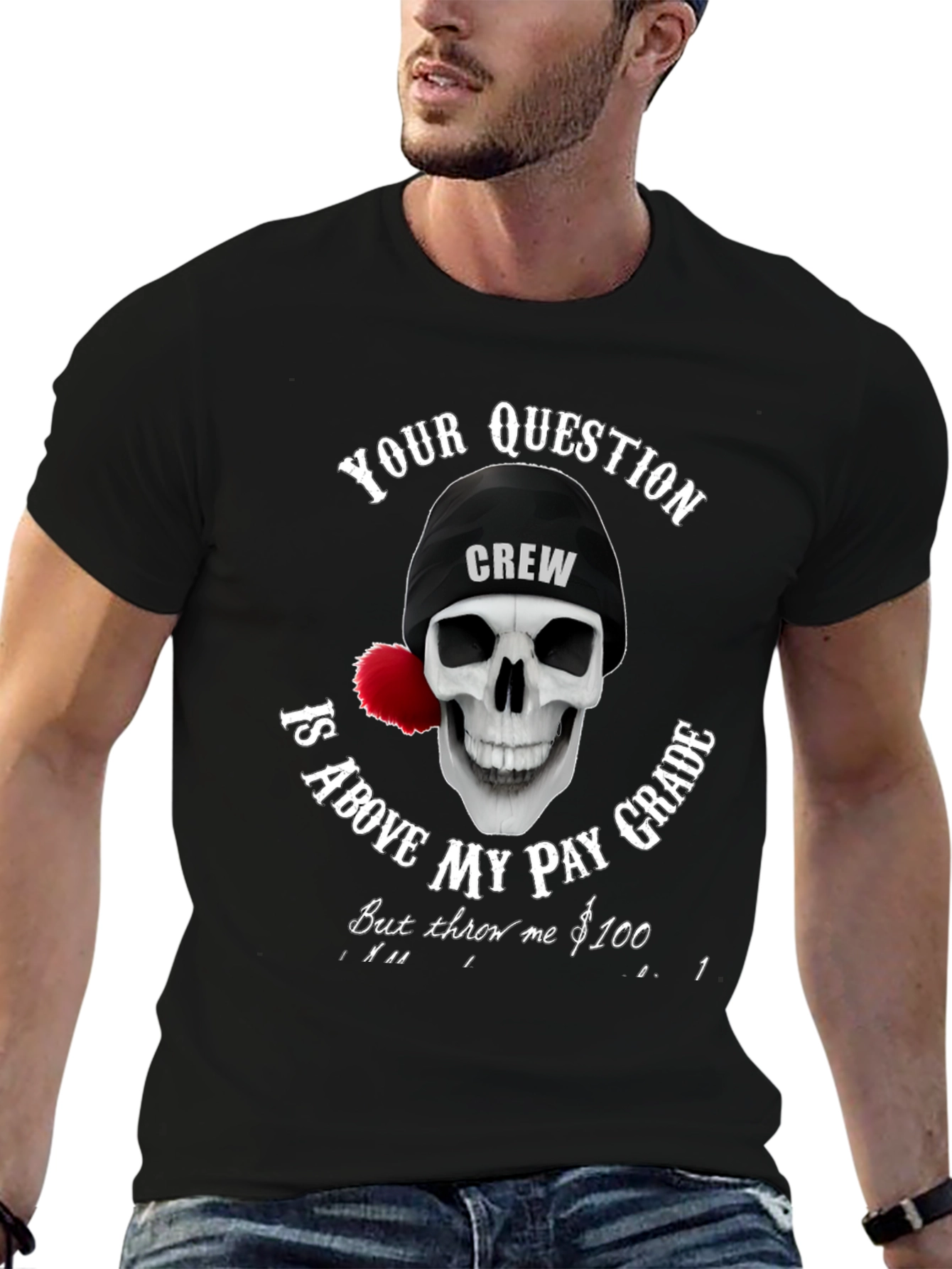 Camiseta Negra con Diseño de Calavera Crew