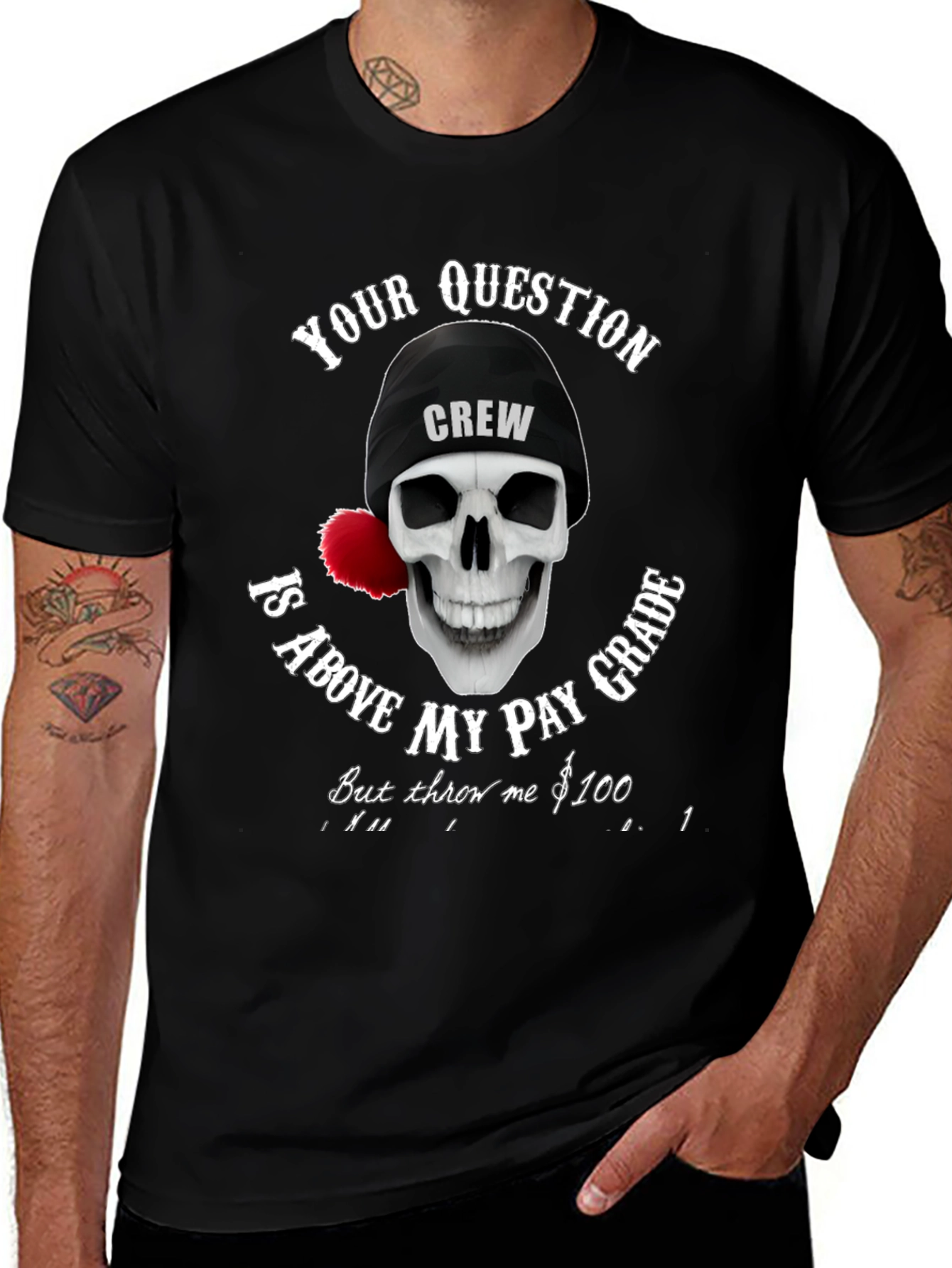 Camiseta Negra con Diseño de Calavera Crew