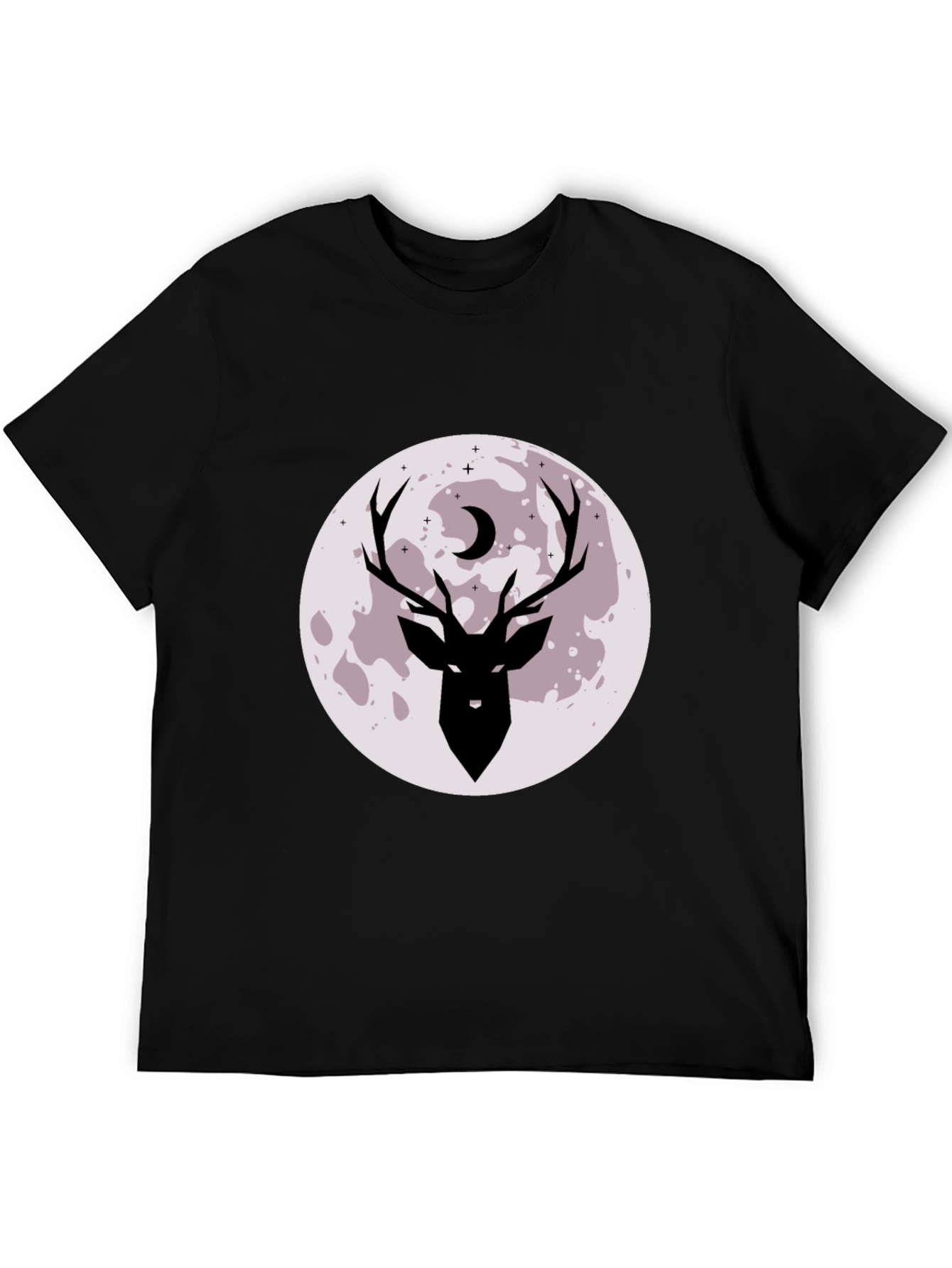 Camiseta Negra Estampada Ciervo y Luna