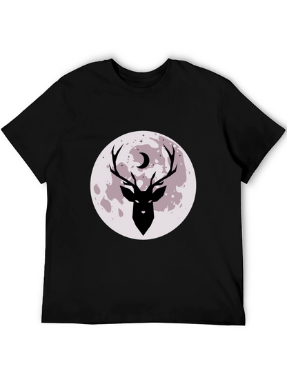 Camiseta Negra Estampada Ciervo y Luna