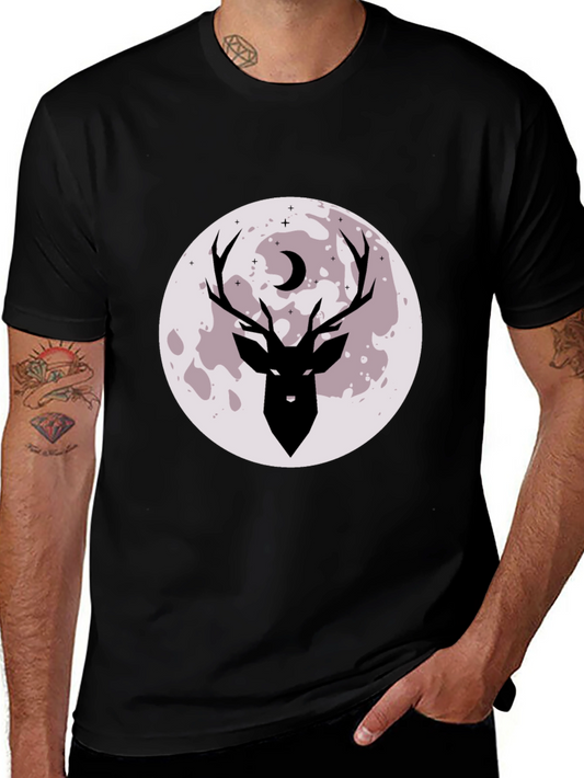 Camiseta Negra Estampada Ciervo y Luna
