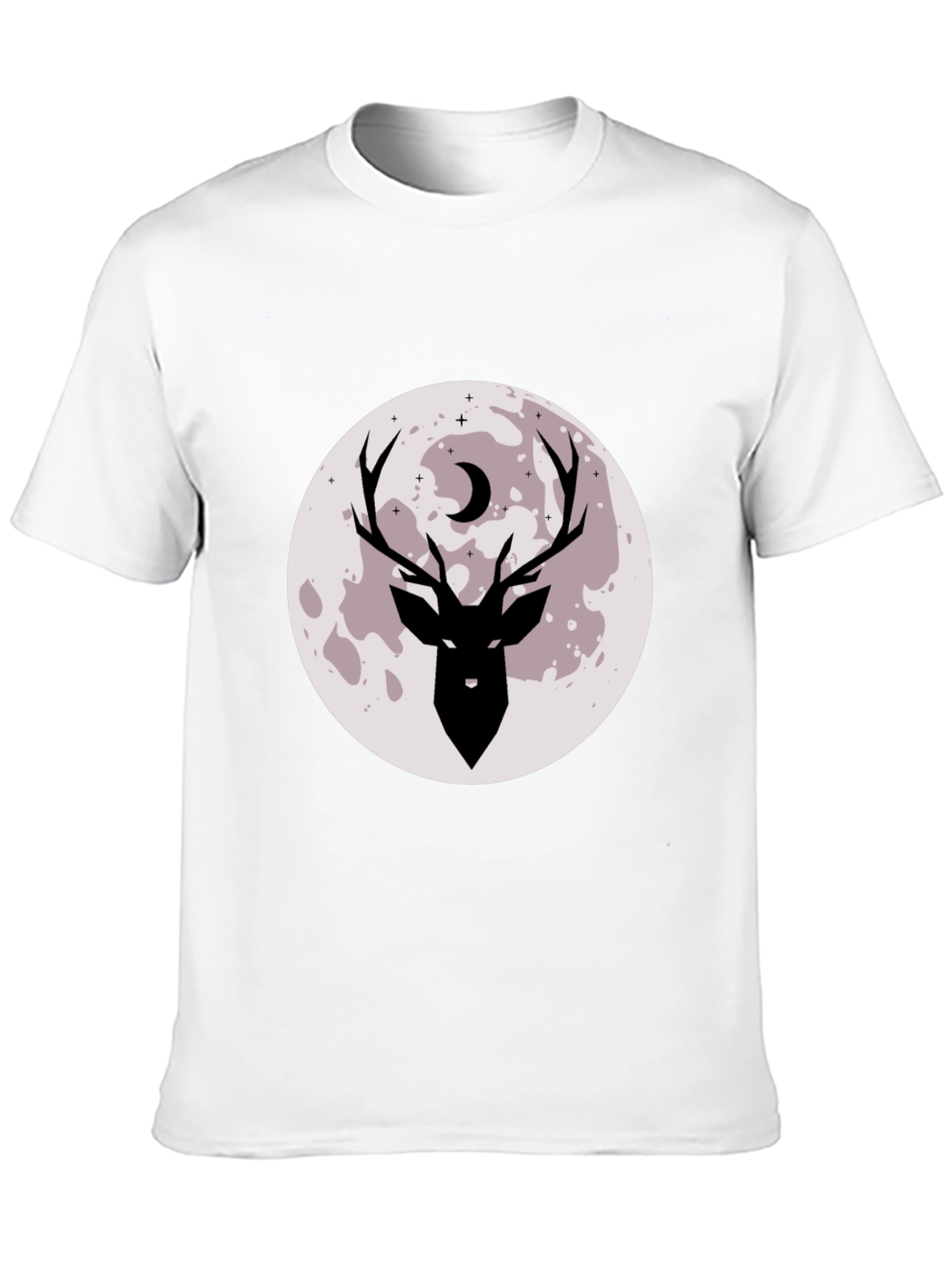 Camiseta Negra Estampada Ciervo y Luna