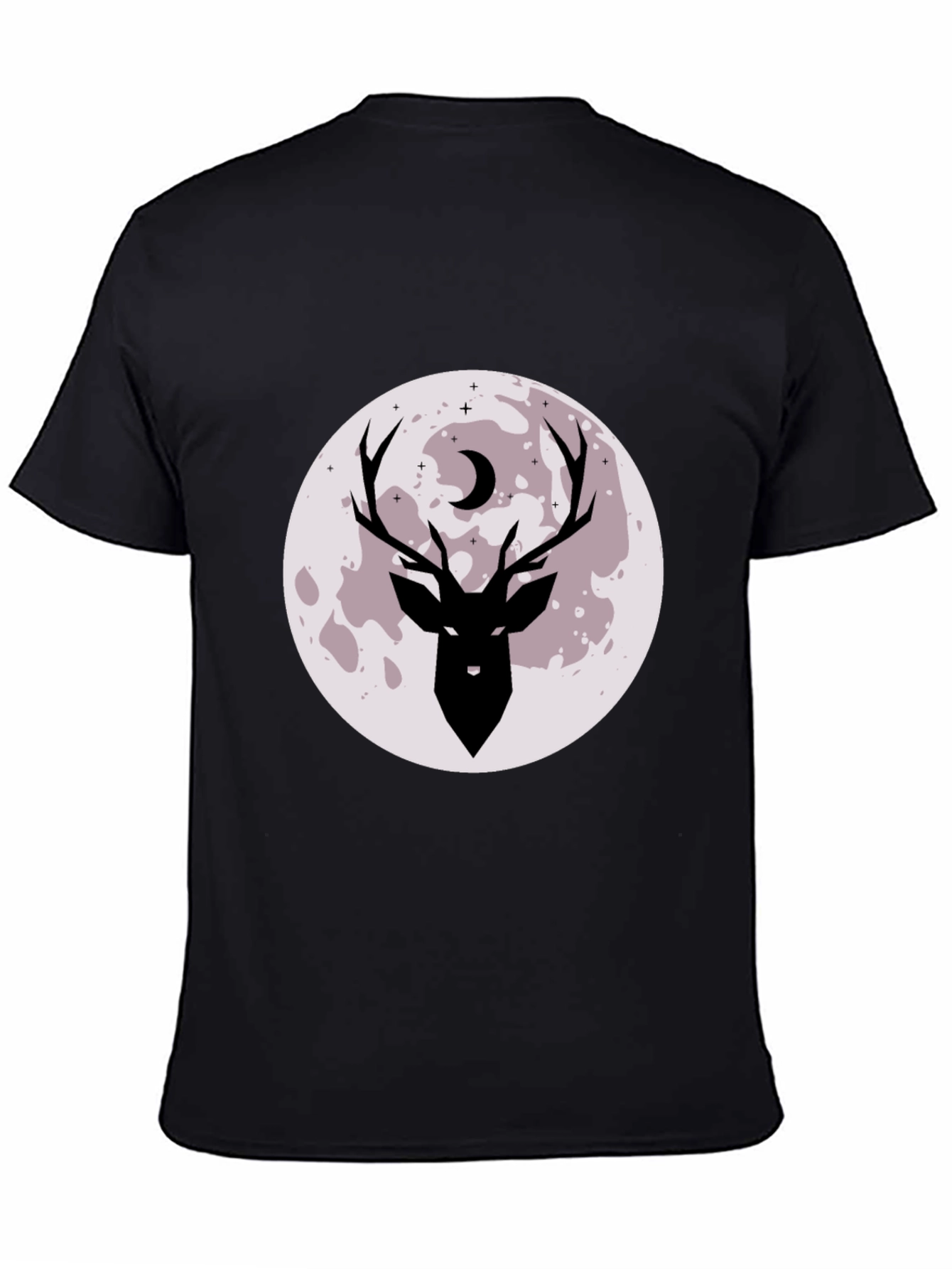 Camiseta Negra Estampada Ciervo y Luna