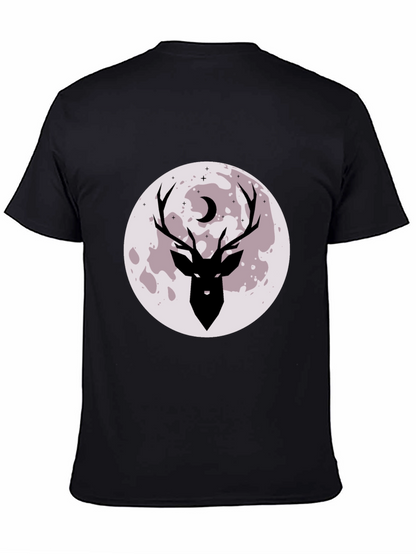 Camiseta Negra Estampada Ciervo y Luna