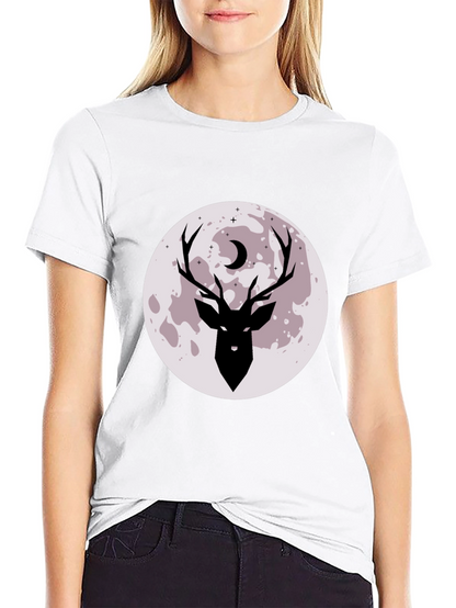 Camiseta Negra Estampada Ciervo y Luna