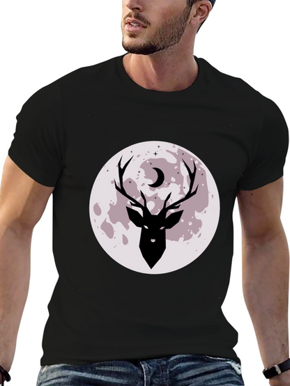 Camiseta Negra Estampada Ciervo y Luna