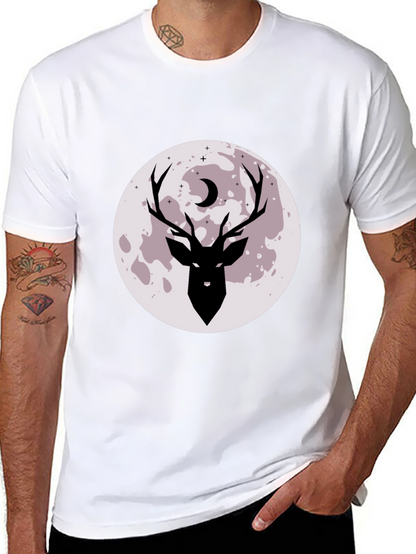 Camiseta Negra Estampada Ciervo y Luna