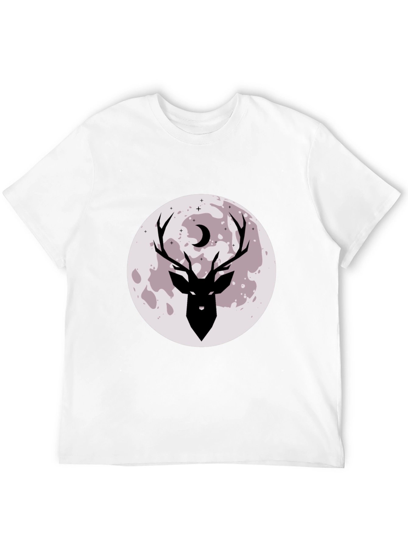 Camiseta Negra Estampada Ciervo y Luna