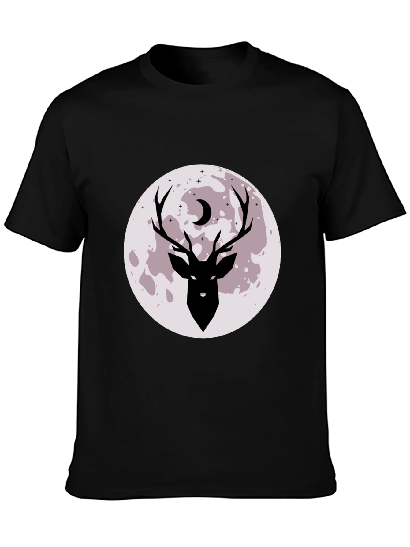 Camiseta Negra Estampada Ciervo y Luna
