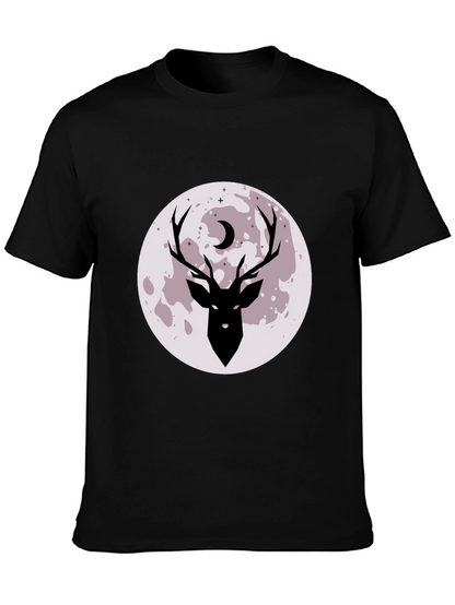 Camiseta Negra Estampada Ciervo y Luna