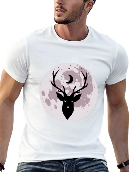 Camiseta Negra Estampada Ciervo y Luna