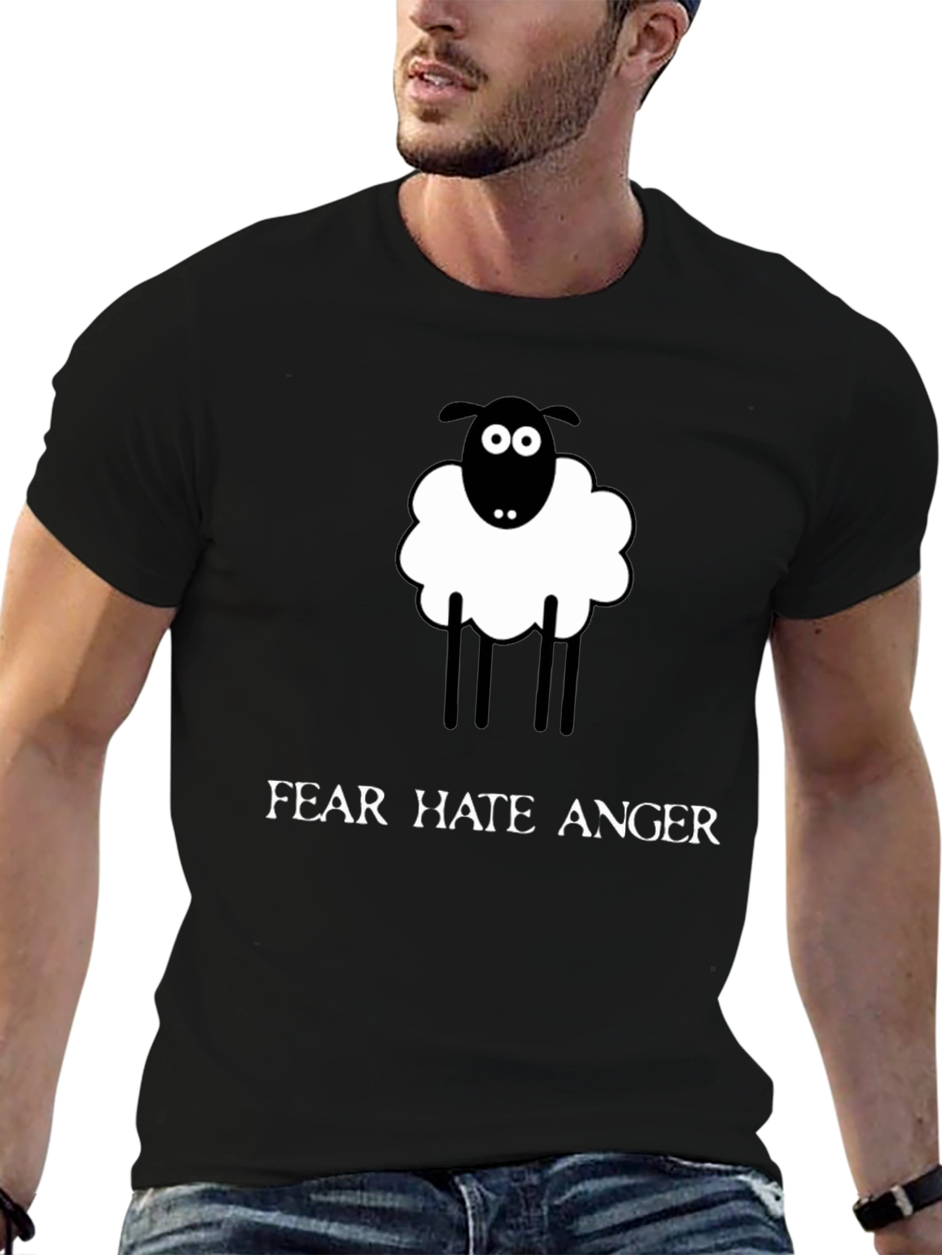 Camiseta Negra Oveja Miedo Odio Ira