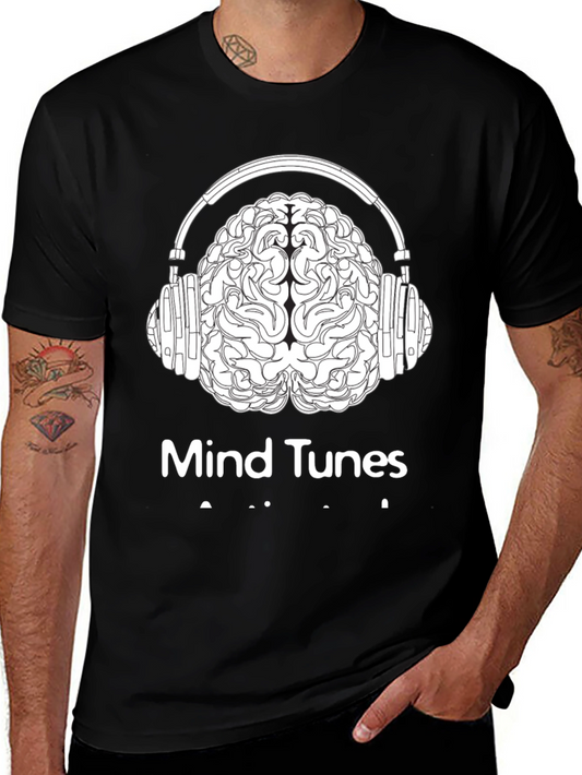 Camiseta Negra Mind Tunes con Diseño de Cerebro y Audífonos