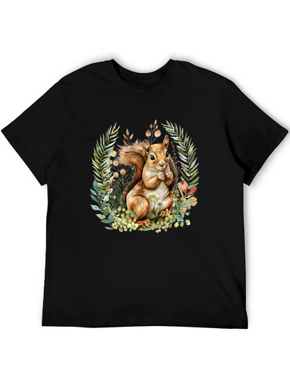Camiseta Negra con Diseño de Ardilla y Flores
