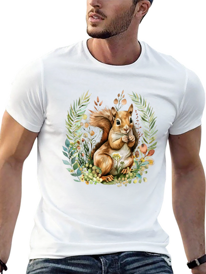 Camiseta Negra con Diseño de Ardilla y Flores