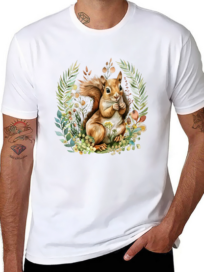 Camiseta Negra con Diseño de Ardilla y Flores