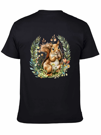 Camiseta Negra con Diseño de Ardilla y Flores