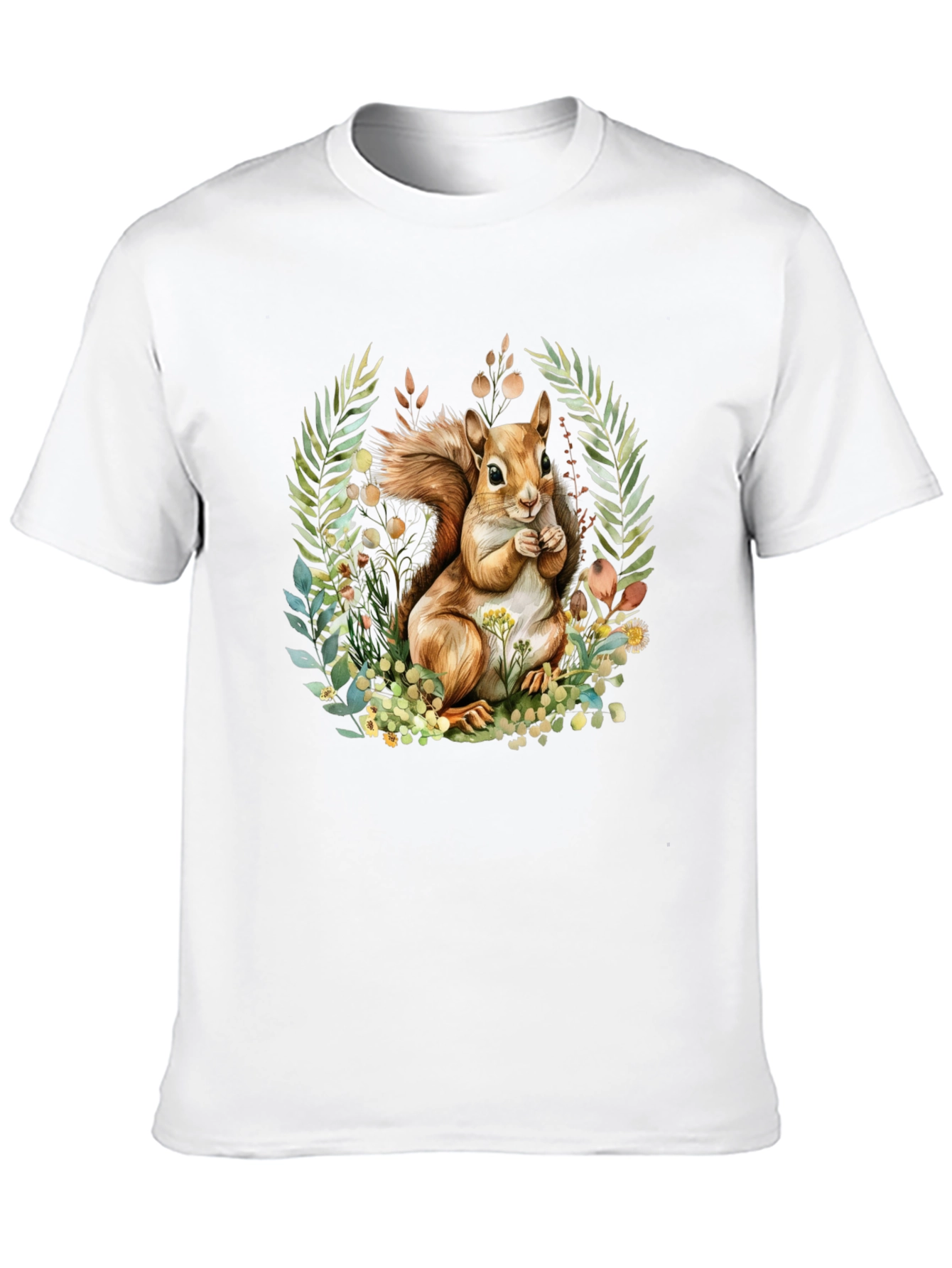 Camiseta Negra con Diseño de Ardilla y Flores