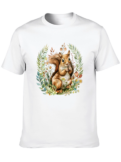 Camiseta Negra con Diseño de Ardilla y Flores